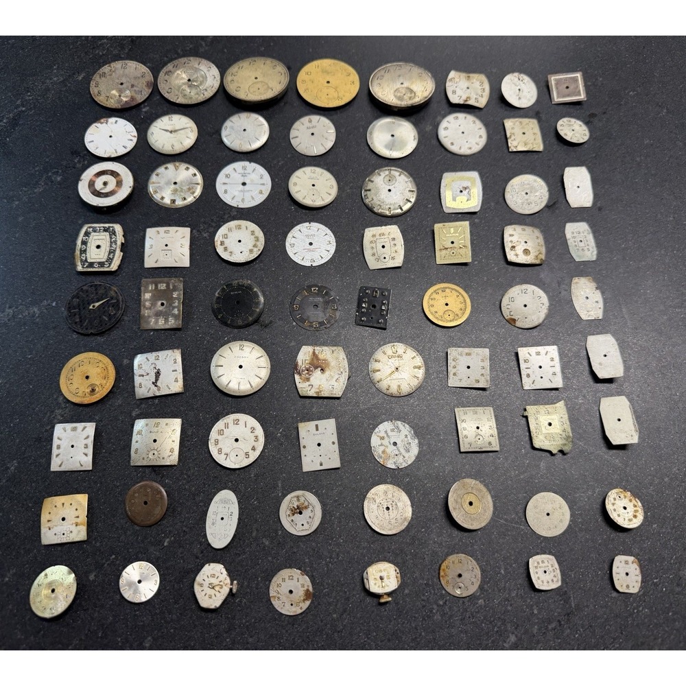 Vtg Watch Dial Lot 72 Pieces Elgin Bulova Longines‎ Gruen Timex Parts Repair Art